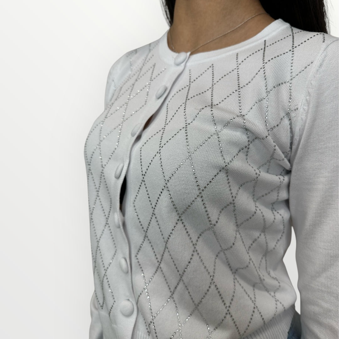 NOSECRETS - CARDIGAN CON TRAMA A ROMBI E STRASS