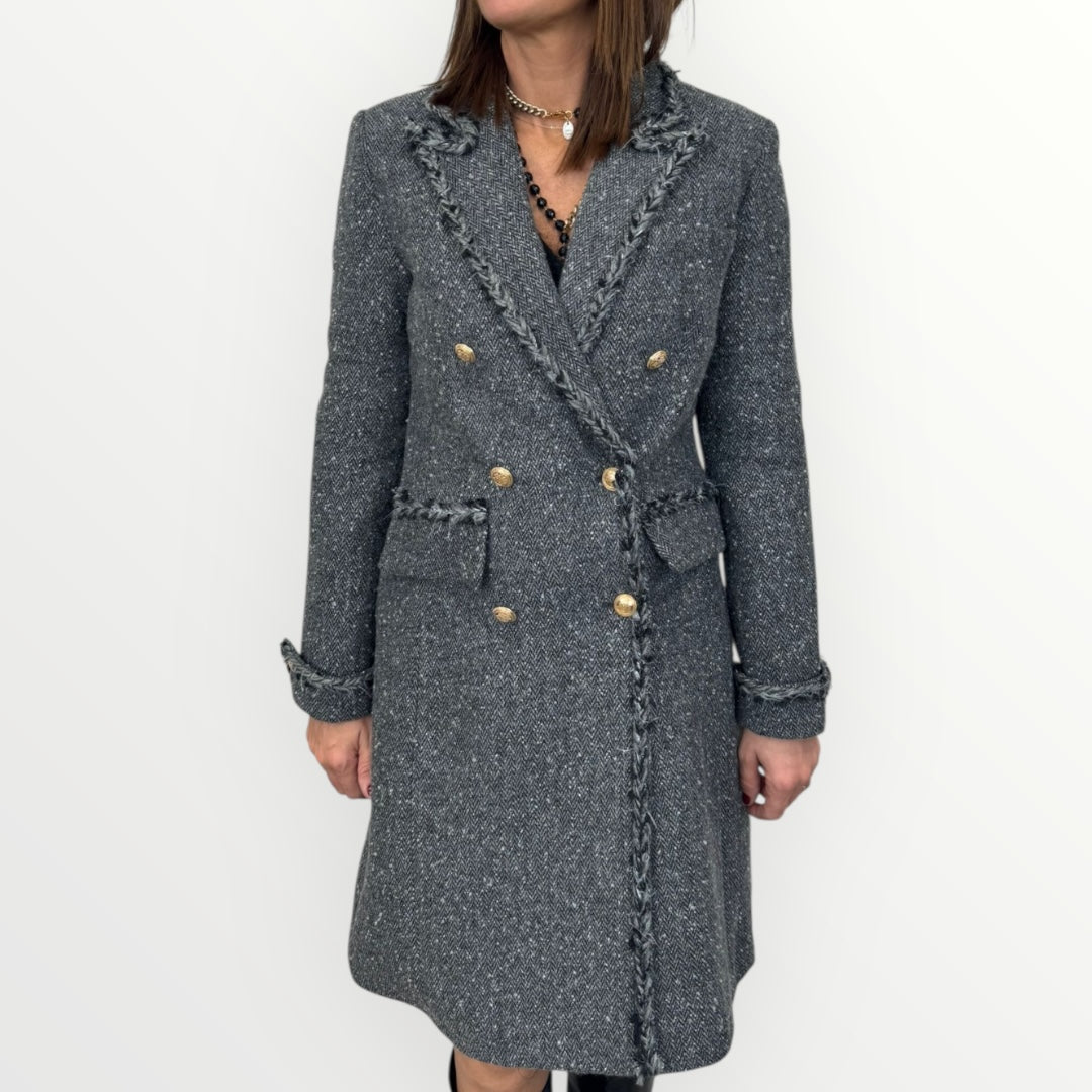 FRACOMINA - CAPPOTTO A LISCA DI PESCE E DETTAGLI ORO