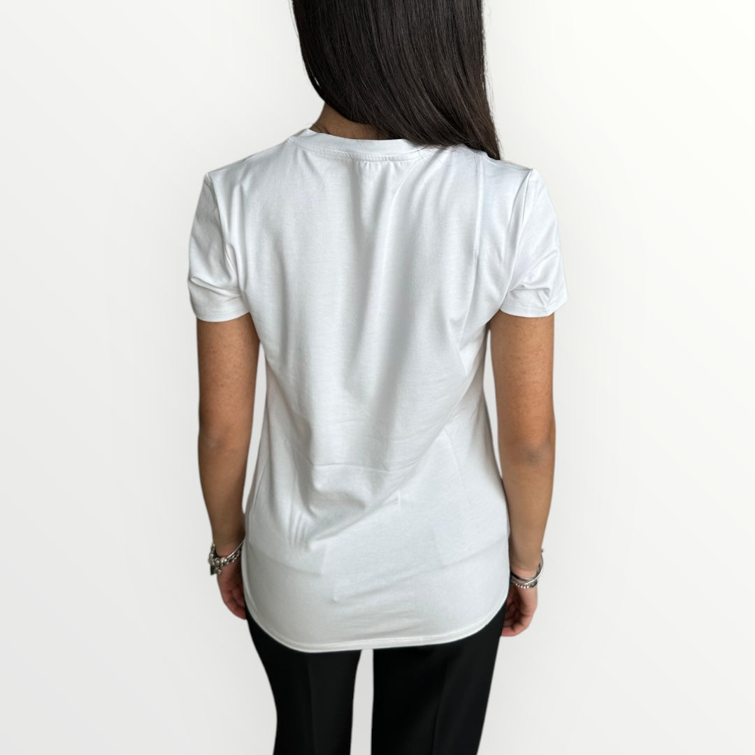 FRACOMINA - T-SHIRT CON SCRITTA IN STRASS