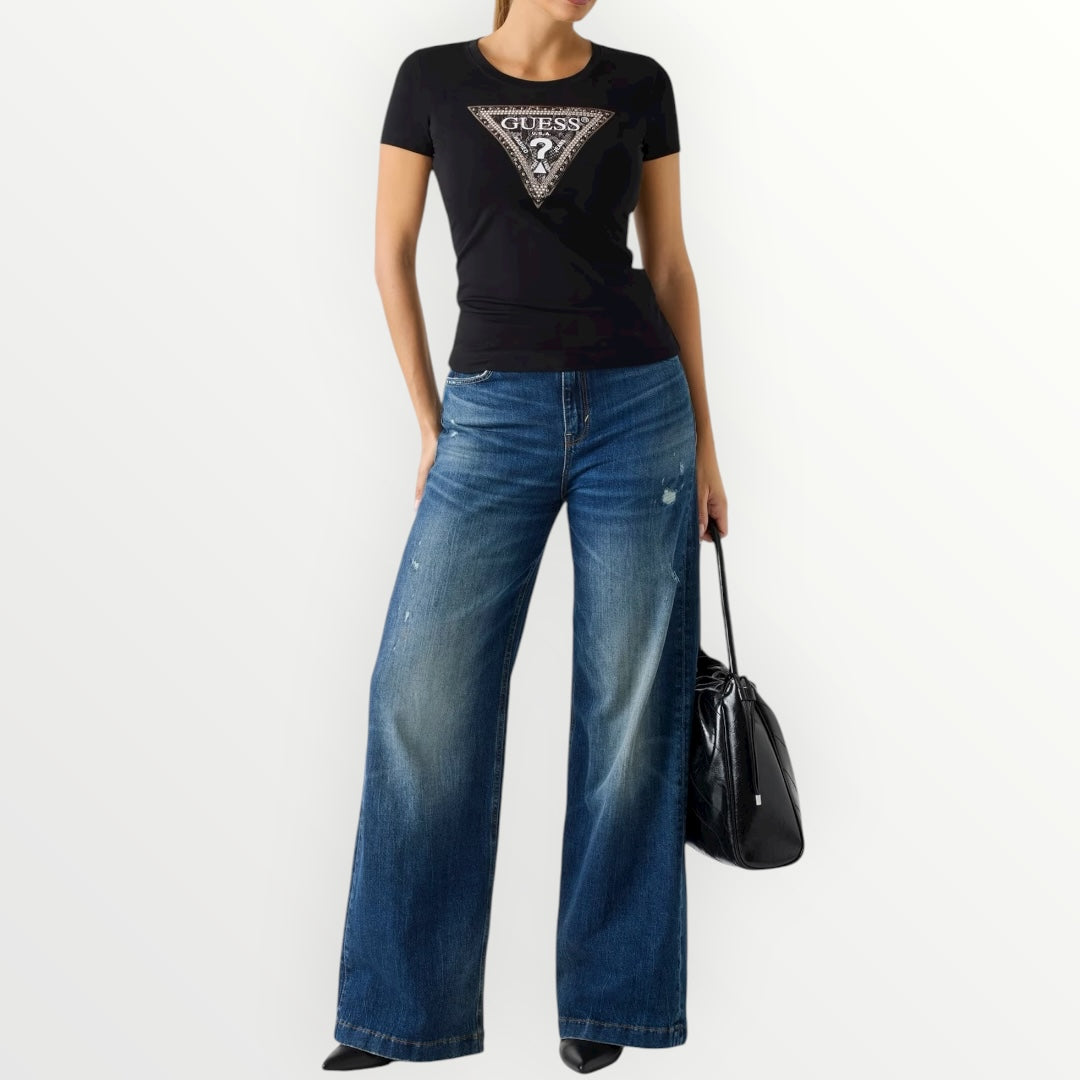 GUESS - T-SHIRT SLIM CON LOGO CENTRALE